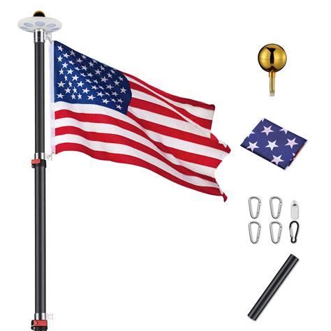 Yescom Ft Telescoping Adjustable Flagpole Kit With Led Solar