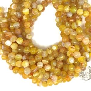 Yellow Agate Beads Yellow Agate Genuine Genuine Gemstone Round Loose