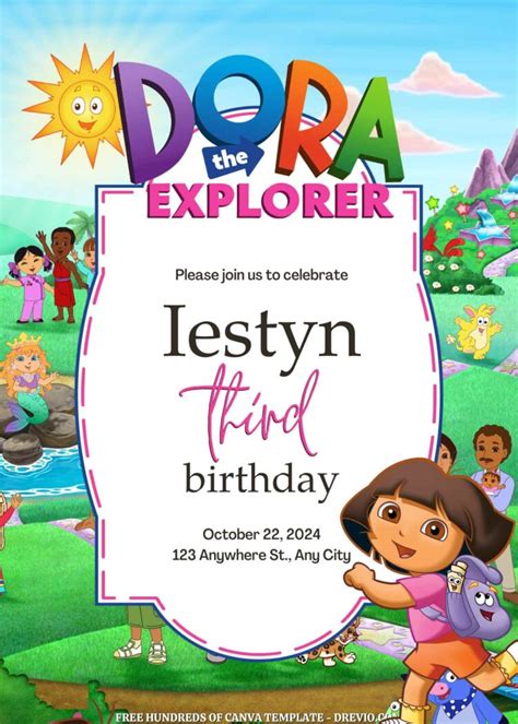 14 Dora The Explorer Canva Birthday Invitation Templates