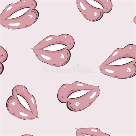 Nude Seamless Opattern With Nude Lips Beauty Hand Drawn Lips Illustration Design Stock Vector