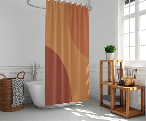 Burnt Orange Shower Curtain Geometric Shower Curtain Holiday Etsy