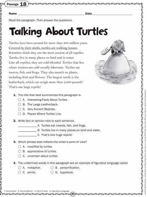 Reading Comprehension Worksheet Third Grade