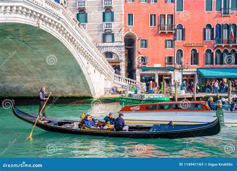 Beautiful View Of Traditional Gondola On Famous Canal Grande Editorial