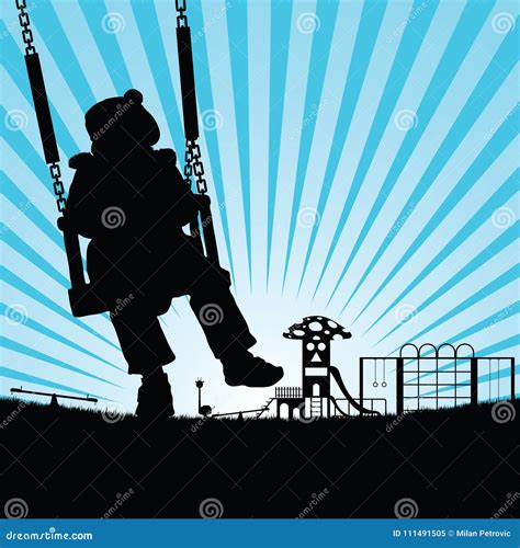 Child Happy Playing on Playground in Nature Silhouette Illustration ...