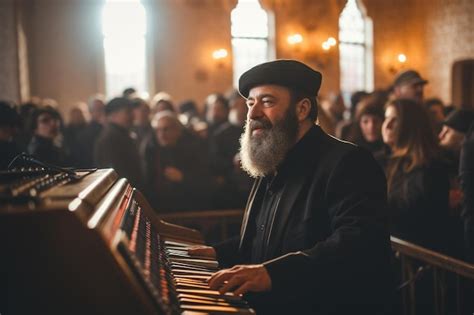 Premium AI Image | a priest playing the piano in a church with a large ...