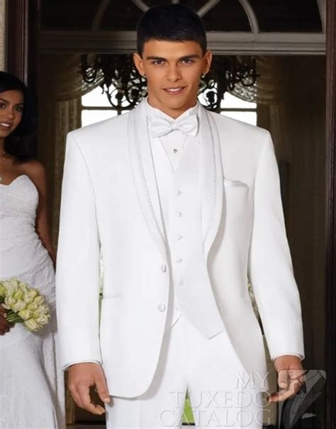 Custom Made White Wedding Tuxedos For Men, Bespoke White Suits With Ivory White Vest,High ...