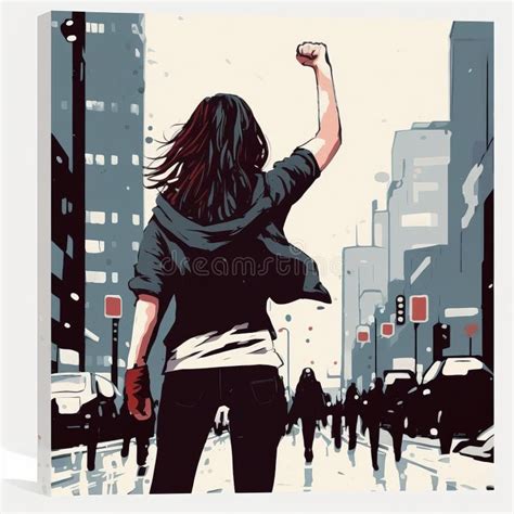 Illustration Of A Woman In The Street Raising Her Fist Womens Rights