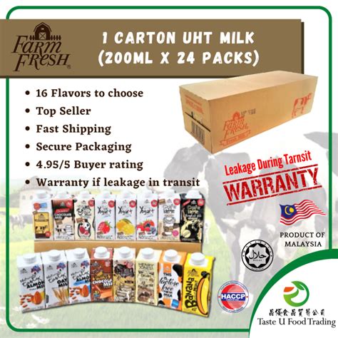 1 Carton 24x200ml Farm Fresh Uht Fresh Milk Kurma Latte Yogurt Soy