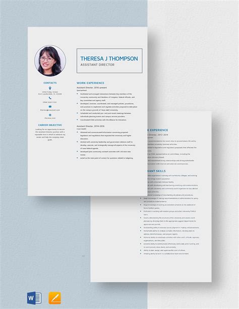 Sample Assistant Director Resume in Word, Pages - Download | Template.net