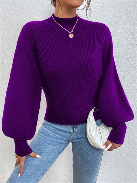 Shein Privé Mock Neck Lantern Sleeve Sweater Shein Usa