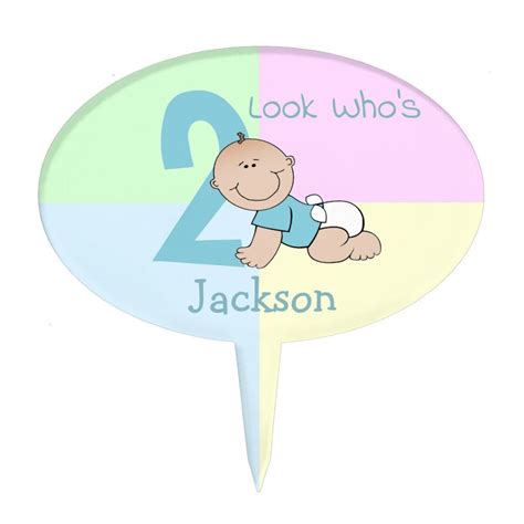 Cute Cartoon Baby Boy 2nd Birthday Cake Topper | Zazzle in 2022 | 1st ...