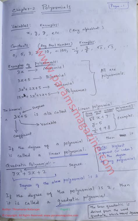 Polynomials Maths Notes Class 10 Cbse Mathematics Chapter 2