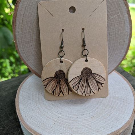 Wood Burned Earrings Etsy