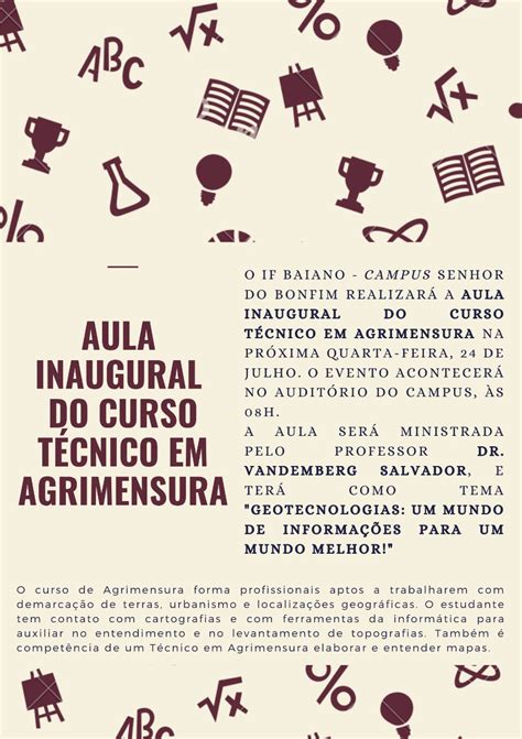 Campus Senhor Do Bonfim Aula Inaugural Do Curso T Cnico Em Agrimensura