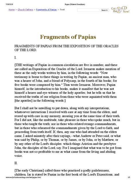 Fragments of Papias: Text | PDF | New Testament People | Saint Peter