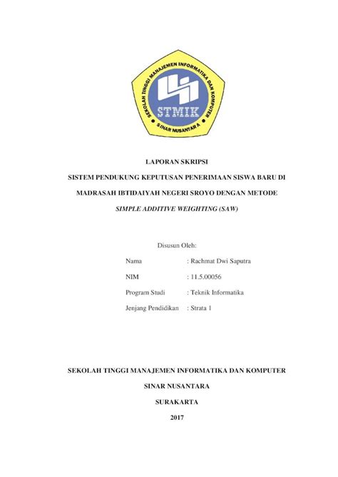 PDF SIMPLE ADDITIVE WEIGHTING SAW Eprints Sinus Ac Id Filelaporan