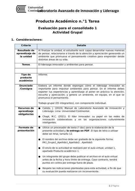 PA01 POR Resolver producto académico Producto Académico n 1 Tarea