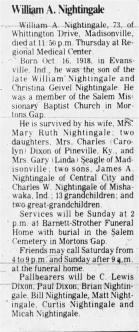 Obituary For William A Nightingale