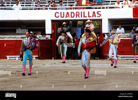 Parade of matadors marks the beginning of the evenings bullfights at Caletilla Bullring in ...