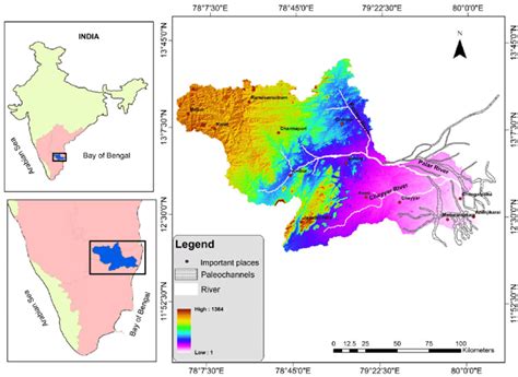 The Palar River Basin superimposed on DEM map. | Download Scientific ...