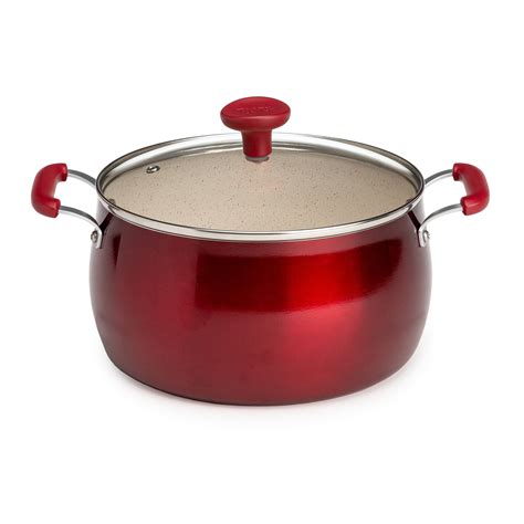 Tasty Clean Ceramic 5 Quart Non Stick Aluminum Dutch Oven With Glass Lid Red