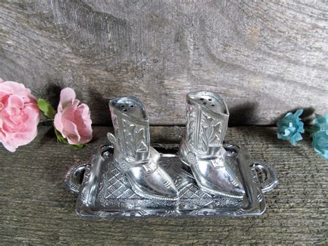 Cowboy Boots And Tray Salt And Pepper Shakers Set Of 2 Iowa Etsy