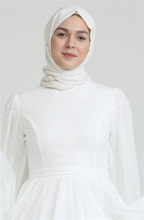 White Hijab Evening Dress Sefamerve