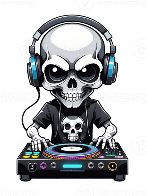 AI generated Skull DJ with headphones and turntable illustration on ...