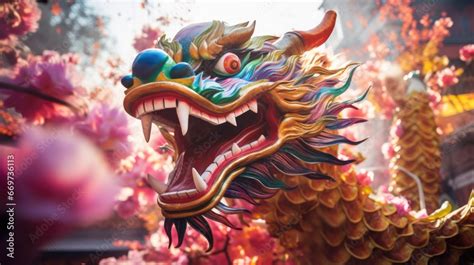 Foto De Close Up Of Chinese Dragon Head Performing Its Traditional