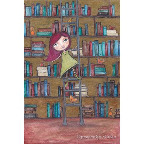 Peaceofpi Studio Library Girl Folk Art Painting