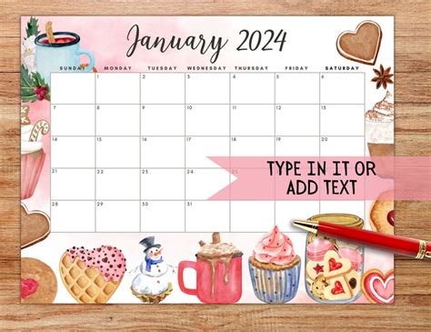 Editable January Calendar Printable Wall Calendar Etsy Uk