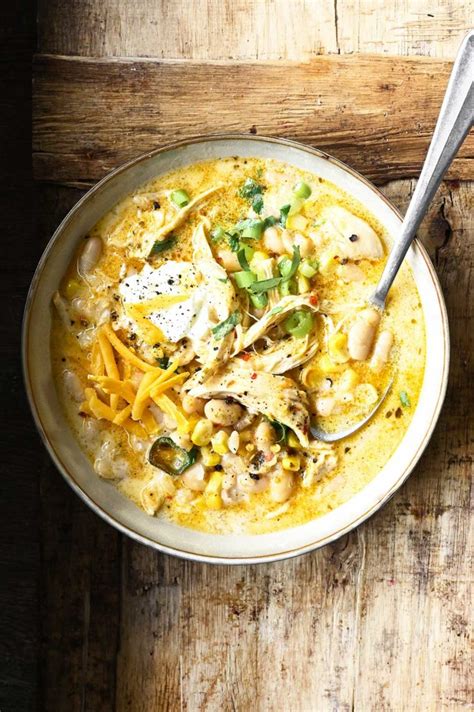 White Chicken Chili With Cream Cheese Serving Dumplings