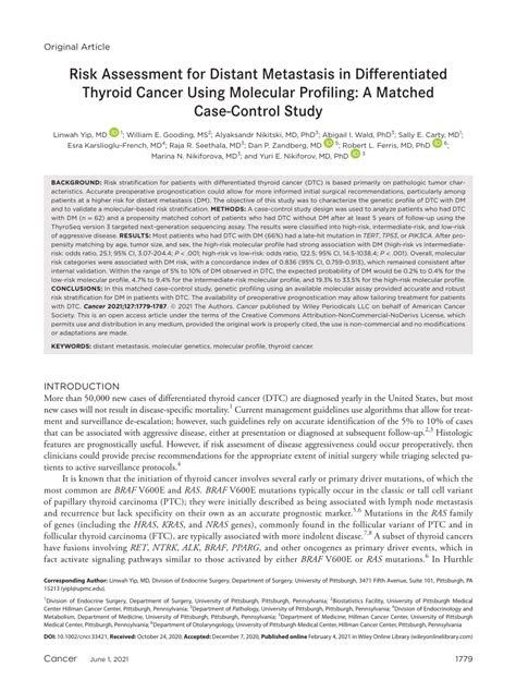 Pdf Risk Assessment For Distant Metastasis In Differentiated Thyroid