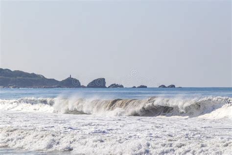 Extremely Huge Big Surfer Waves Beach La Punta Zicatela Mexico Stock