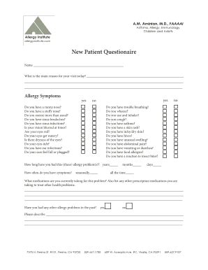 Fillable Online New Patient Questionaire Allergy Institute Fax Email