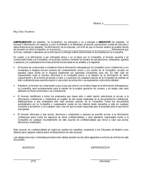 Contrato De Confidencialidad Ejemplo