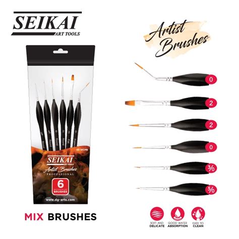 Seikai ชุดพู่กันสีน้ำหัว Mix 6 ด้าม Artist Brushes Shopee Thailand