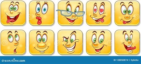 Karikatur Stellt Ansammlung Gegenüber Emoticons Smiley Emoji Vektor