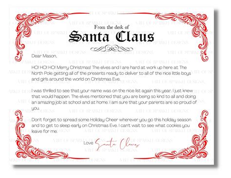 Editable Letter From Santa Claus Personalized Letter From Santa From The Desk Of Santa Claus