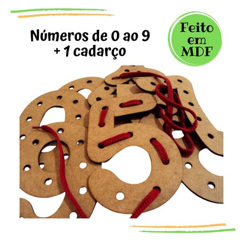 Rêf 063 Brinquedo Educativo Jogo Alinhavo de Números em Mdf 3mm