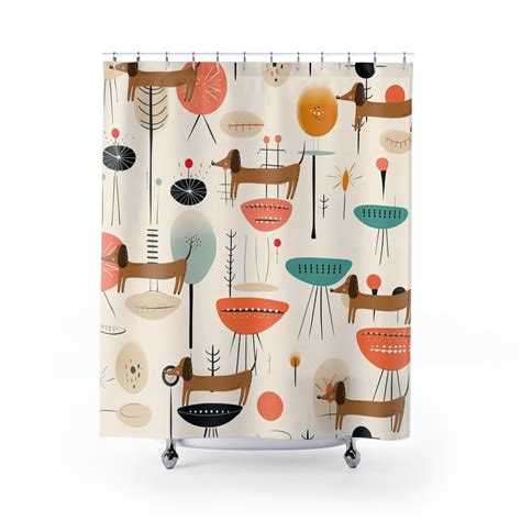 Mid Century Modern Dachshund Shower Curtain Mcm Bathroom Decor Modern