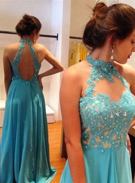 Elegant Long Blue Chiffon Prom Dress With Open Back On Luulla