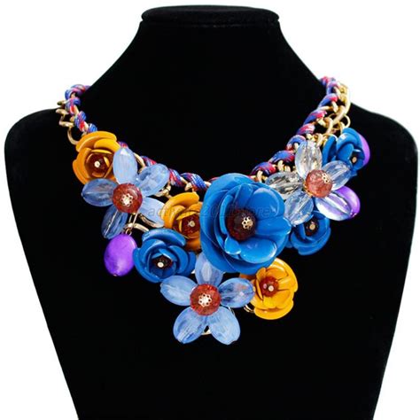 Fashion Jewelry Flower Necklace Crystal Chunky Collar Pendant Statement