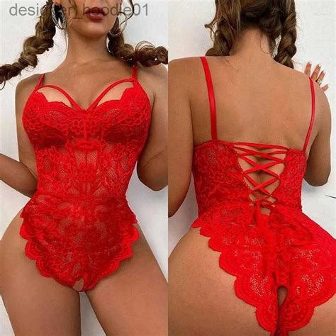 Sexy Set BHs Sets Sexy Crotchless Red Dessous Frauen Spitze Rücken