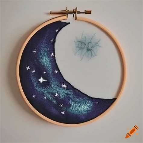 Embroidery Of A Crescent Moon In A Hoop On Craiyon