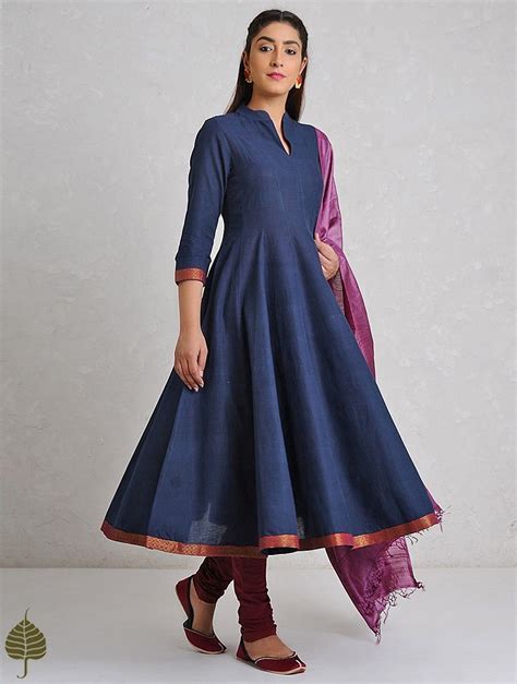 Buy Indigo Handloom Cotton Kurta With Zari Border By Jaypore Women