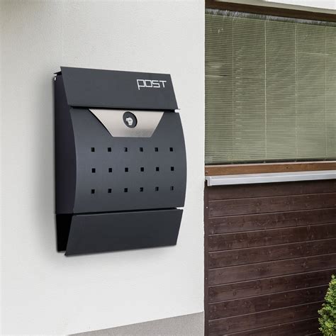 Homcom Lockable Mail Box Wall Mounted Steel Black Uk