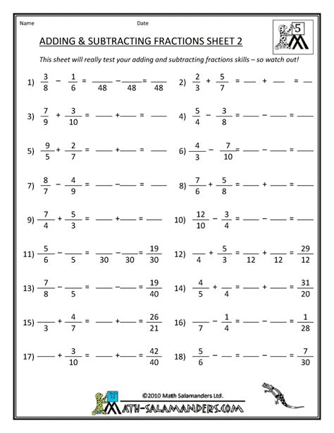 Fraction Worksheets Adding And Subtracting