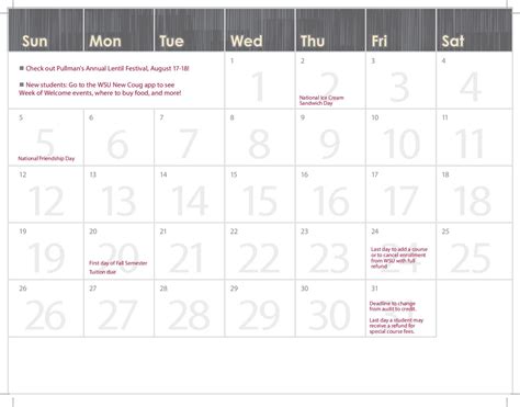 Wsu Pullman Academic Calendar Good Calendar Idea