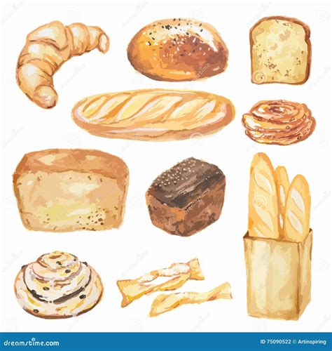 Watercolor Bread Set Stock Vector Illustration Of Delicious 75090522